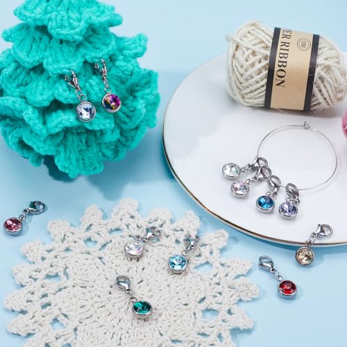 1 Box 12pcs Knitting Stitch Markers Knitting Crochet Markers Rhinestone Crystal Brirthstone Charms Crochet for Weaving Sewing Needleworks DIY Craft Gift Supplies (12 Count)