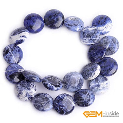GEM Inside Sodalite Gemstone Loose Beads Natural 20mm Smooth Coin Crystal Energy Stone Power for Jewelry Making 15"