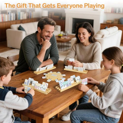 Mexican Train Double 12 Dominoes Set with 4 Wooden Trays