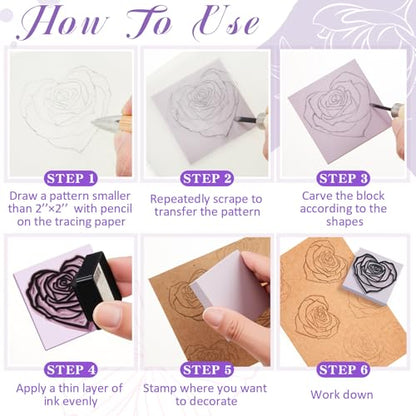 24 Pcs 2" x 2" Rubber Carving Block Printmaking Stamp (24 Count)