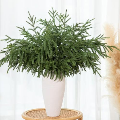 12 Pcs 30 Inch Artificial Norfolk Pine Stems Faux Christmas Greenery Pine Branches Realistic Fake Evergreen Cedar Pine Picks Winter Greens for Vase DIY Garland Wreath Holiday Home Decor (12 Count)