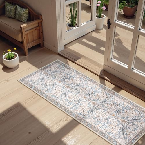 Boho Floral Washable Kitchen Runner Rugs