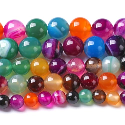 8MM Natural Stone Colorful Stripe Agate Energy Healing Beads Round Loose Beads for Jewelry Making Bracelet 45pcs 1 Strands 16"