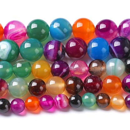 8MM Natural Stone Colorful Stripe Agate Energy Healing Beads Round Loose Beads for Jewelry Making Bracelet 45pcs 1 Strands 16"