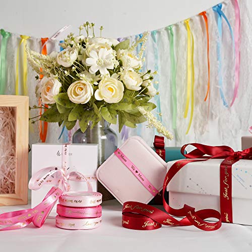 Pink Ribbon for Gift Wrapping Thank You Just for You Ribbon Mothers Day Gift Box Double Face Satin Assortment Thin Pink Satin Fabric (150 Foot)