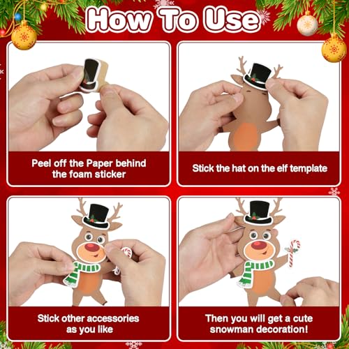 12 Pack Reindeer Crafts for Kids Make You Own Reindeer Foam Stickers Ornament DIY Christmas Arts and Crafts fo Kids Girls Boys Chirstmas Party Supplies Christmas Tree Decoration (12 Count)