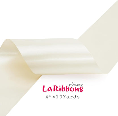 LaRibbons Ivory Satin Ribbon 4 Inch 10 Yards Double Faced Luxury White Cream Silk Ribbon for Gift Wrapping Flower Bouquets Bow Christmas Wedding Party Decoration - Crafty Corner