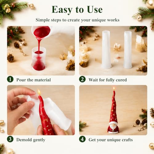 2 PCS 3D Santa Claus Silicone Pillar Candle Molds (2 Count)