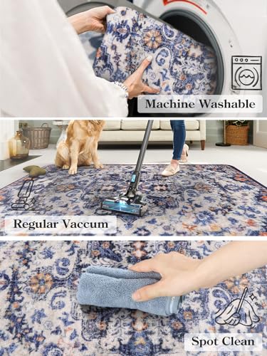 Reine 2x6 Blue Washable Hallway Runner Rug