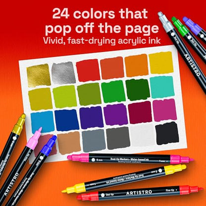 Dual Tip Acrylic Paint Marker Pens (24 Count)