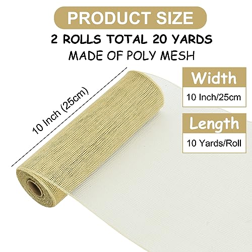 2 Rolls 10 Inch Burlap Natural Decorative Mesh Ribbon Rolls