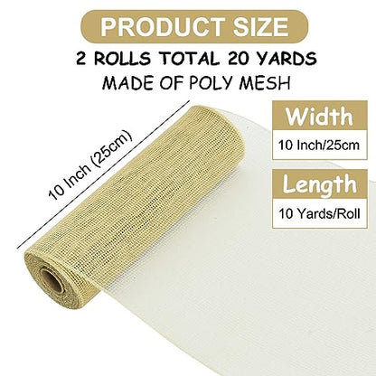 2 Rolls 10 Inch Burlap Natural Decorative Mesh Ribbon Rolls