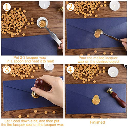 500 Pcs Octagon Sealing Wax Beads Gold Wax Seal Beads with 4 Pcs Tea Candles and 1 Pcs Wax Melting Spoon for Crafts Letter Wine Greeting Cards Sealing (7.7603 Ounce)