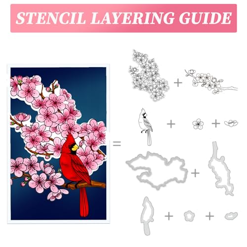 Winter Plum Blossom Stamps & Dies & Layering Coloring Stencil Set