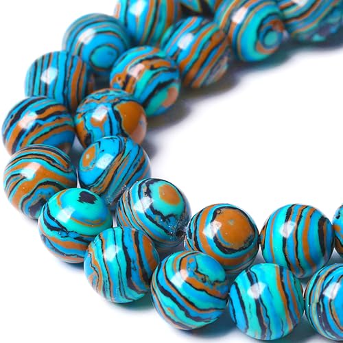 10MM Blue Malachite Beads Natural Stone Energy Healing Beads Round Loose Beads for Jewelry Making Bracelet 38pcs 1 Strands 16"