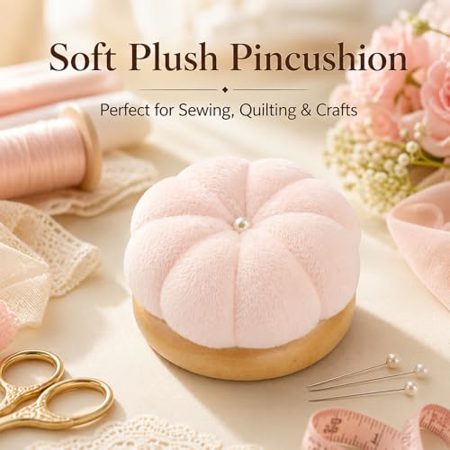 Wooden Base Pin Cushion for Sewing with 100 Plastic Head Pins