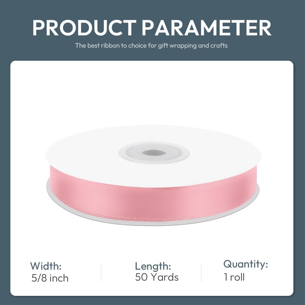 KMER LIFE 5/8" Wide x 50 Yards Pink Single Faced Polyester Satin Ribbon, Pink Satin Ribbon Perfect for Wedding Decor, Wreath, Crafts, Gift Wrapping & Other Projects (Pink) - Crafty Corner