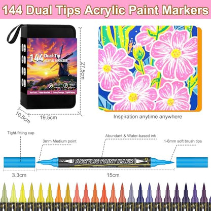 144 Colors Dual Tip Acrylic Paint Markers (72 Count)