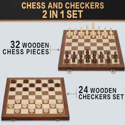 2 in 1 Magnetic Chess Set & Checkers Board Game