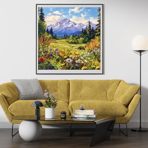 14CT Counted Cross Stitch Kits for Adults Mountain Flowers Advanced Stamped Cross Stitch Kits for Adults
