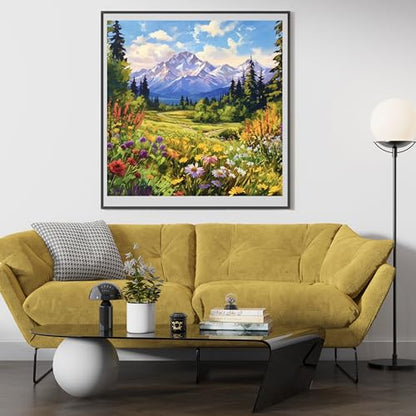 14CT Counted Cross Stitch Kits for Adults Mountain Flowers Advanced Stamped Cross Stitch Kits for Adults