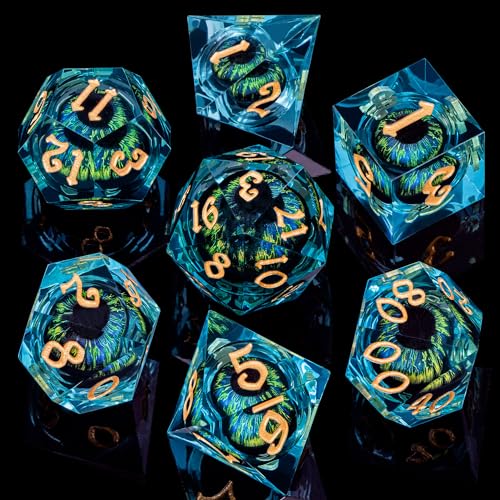 DND Resin Dice Dragon Eye Dice Liquid Core Red Sharp Edged Dice Set with Gift Box
