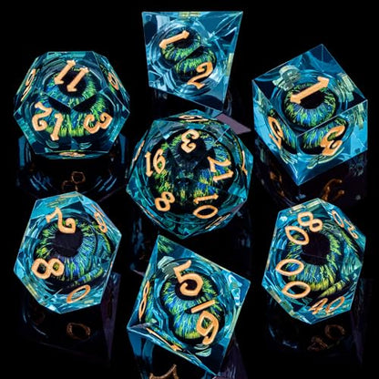 DND Resin Dice Dragon Eye Dice Liquid Core Red Sharp Edged Dice Set with Gift Box