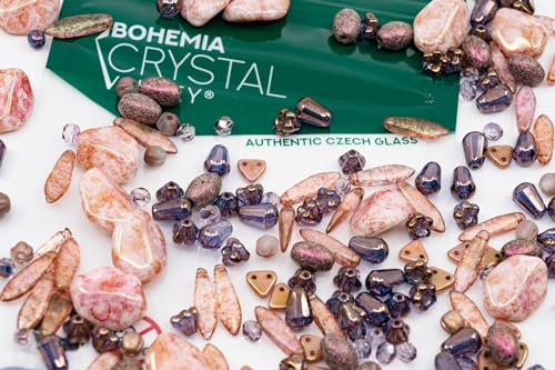 2.1oz (60 g) Mix of Unique Czech Bohemia Glass Pressed Beads, Matte and Glossy, Hand Made, Antique Copper Pink (2.1164 Ounce)