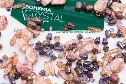 2.1oz (60 g) Mix of Unique Czech Bohemia Glass Pressed Beads, Matte and Glossy, Hand Made, Antique Copper Pink (2.1164 Ounce)