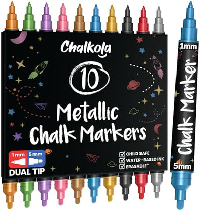 10 Metallic Dual Tip Liquid Chalk Markers for Chalkboard