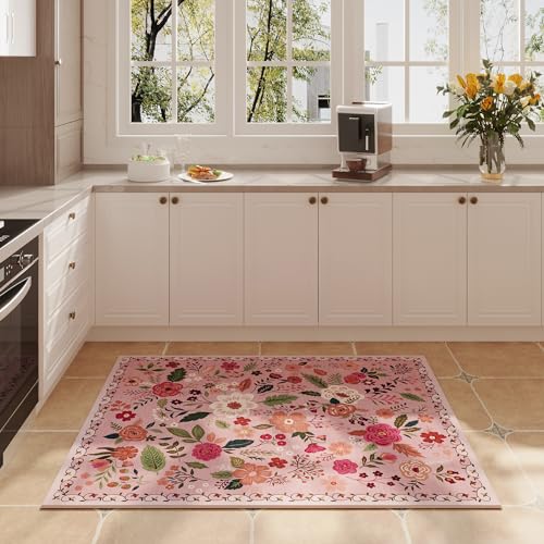 Door Mat Indoor Entrance 2x3 Rug Machine Washable Boho Floral Small Area Rug Non