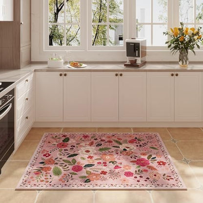 Door Mat Indoor Entrance 2x3 Rug Machine Washable Boho Floral Small Area Rug Non
