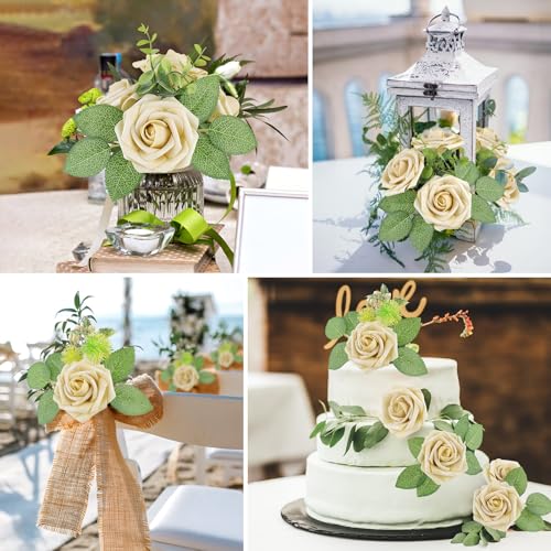 Beige Rose 25pcs Real Looking Artificial Flowers w