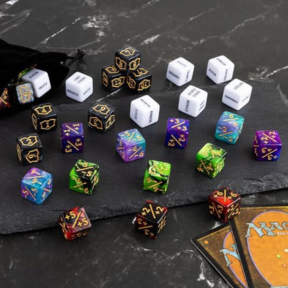 63 Pieces MTG Dice Counters Bulk Ability Keywords MTG Tokens Shield Life Counter 6 Sided Dice Set for Magic The Gathering (63 Count)