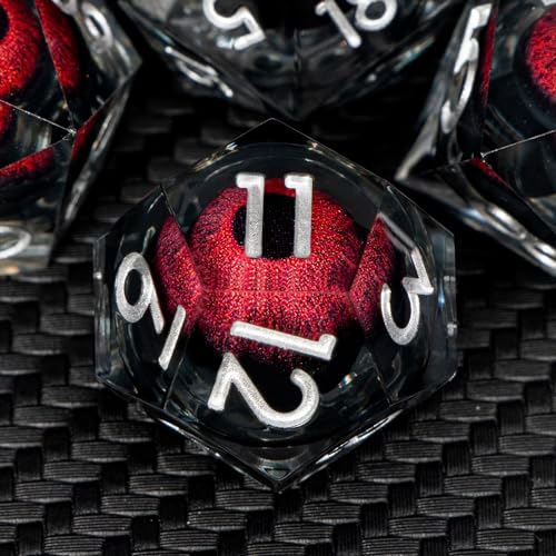 DND Resin Dice Dragon Eye Dice Liquid Core Red Sharp Edged Dice Set with Gift Box
