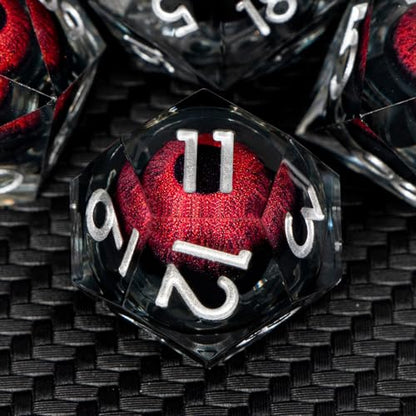 DND Resin Dice Dragon Eye Dice Liquid Core Red Sharp Edged Dice Set with Gift Box