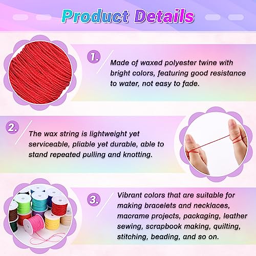 20 Rolls Wax String for Bracelet Making (1500 Foot)