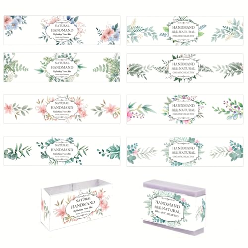 80Pcs Eucalyptus Leaves Soap Wrapper 8 Style Flower Wrap Tape for Homemade Soap (120 Count)