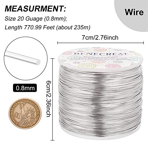 20 Gauge 770FT Aluminum Wire Anodized Jewelry Craft Making Beading Floral Silver Color Aluminum Craft Wire for Flower Gardening (770 Foot)