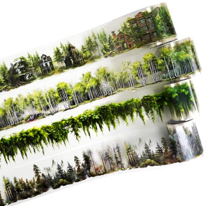 4 Rolls Forest Scenery PET Tape for Scrapbook Journaling (5 Count)