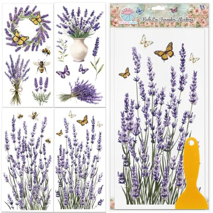 4 Sheets Lavender Furniture Transfer 6x12inch Butterfly and Bee Rub on Transfer Sticker UV Self (4 Count)