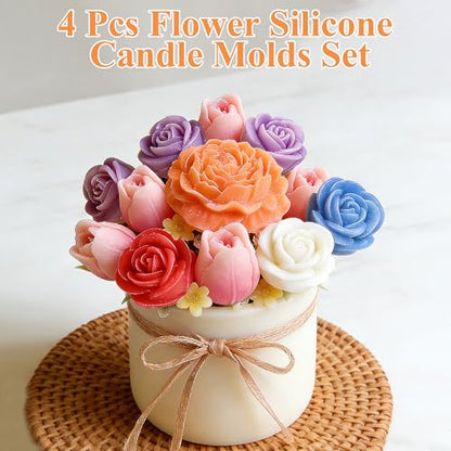 4 Pcs Flower Silicone Candle Molds Set (4 Count)