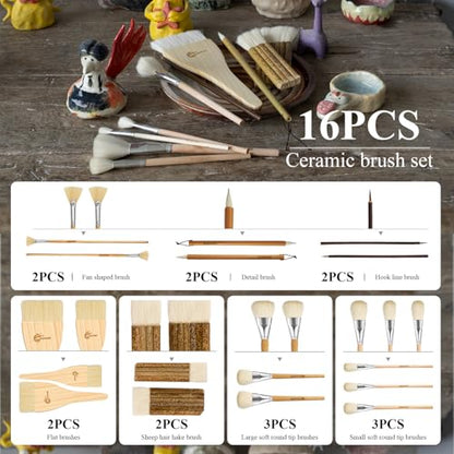Pottery Glaze Brushes (16 Count)