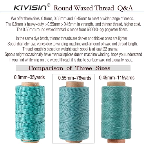 0.55mm Bonded Round Waxed Polyester Thread 76 Yards Each (12 Color)