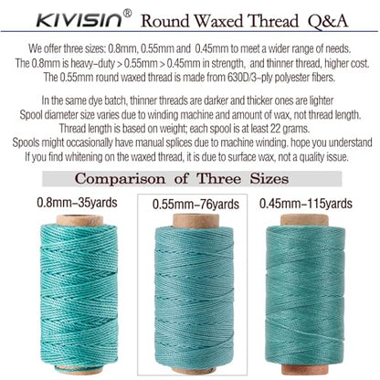 0.55mm Bonded Round Waxed Polyester Thread 76 Yards Each (12 Color)