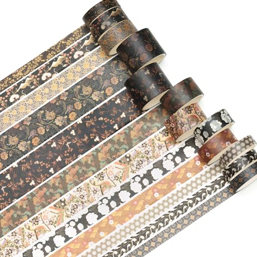 12 Rolls Kyoto Charm Washi Tape Set Japanese Arts Adhesive Tapes Geometric Garden Decorative Masking Tape Sets for Craft (12 Count)