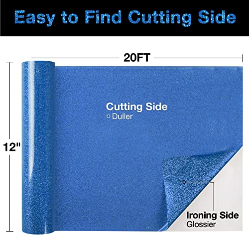 Royal Blue Glitter HTV Heat Transfer Vinyl Roll 12 inch x 20 ft Iron on Vinyl for T Shirts Crafts Bulk