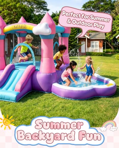 Pink Indoor Outdoor Inflatable Bounce House for Kids 3