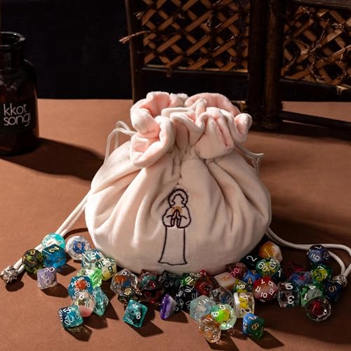 Large DND Dice Bag with Pockets Beige Storage Bag for D&D RPG Games