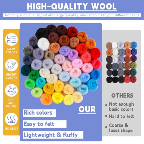 50 Colors Needle Felting Wool 5.4 Oz Wool Roving Yarn for Beginners